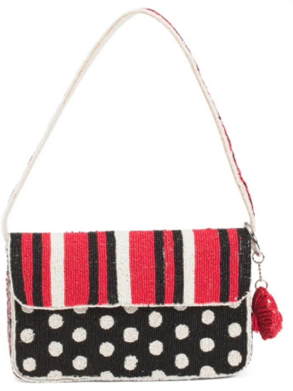 Hand-Beaded Accent Tote in Red, Black & White NWT